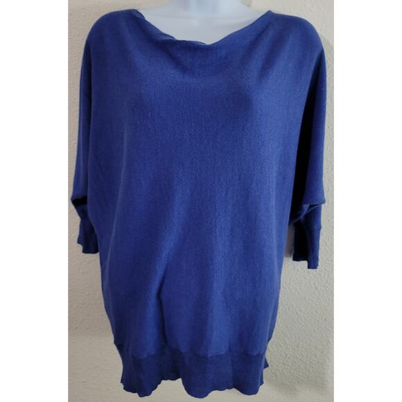 Eileen Fisher Blue Marled Draped Cowl Neck Sweater XS Lightweight Batwing Sleeve - Picture 6 of 6